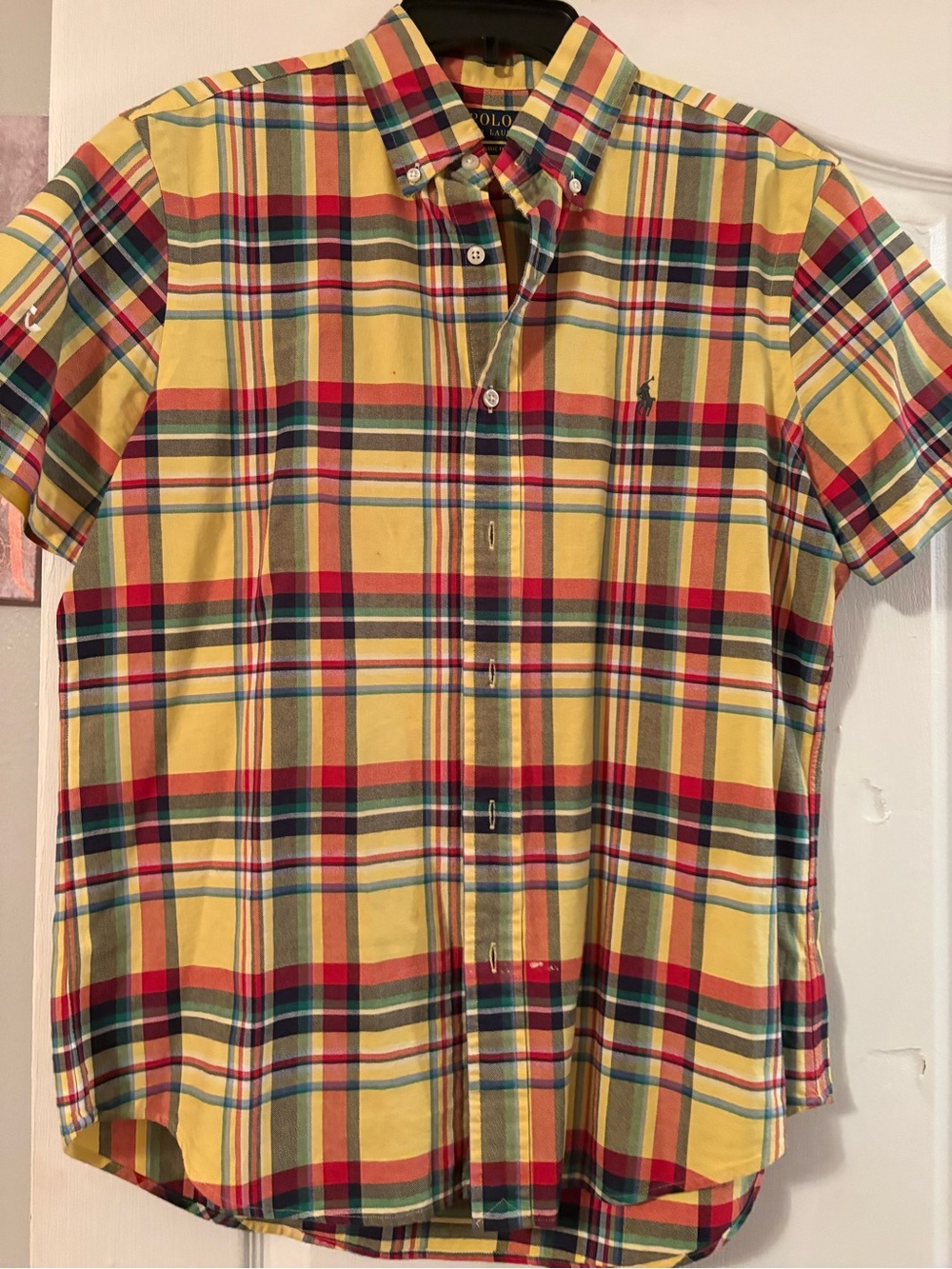 New Men Polo by Ralph Lauren Yellow Plaid Short-Sleeve Button-Down Shirt